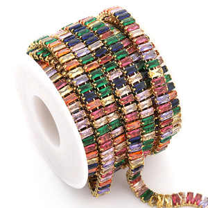 Cadena de Acero Inoxidable con Circonitas, Cadena de Garras Rectangulares de Colores con Pedrería, Fornituras para Joyería DIY - Product Image 1