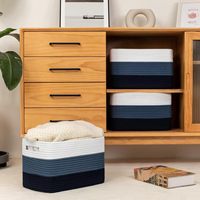 Panier de rangement pliable en coton et lin fait main, écologique, avec poignée, design bicolore, pour le linge et l'organisation des jouets