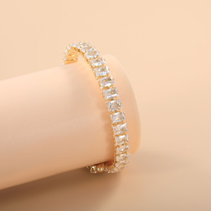 Bracelet élastique étincelant en zircon plaqué or, bijou de fête en alliage de zinc serti en canal - Product Image 4