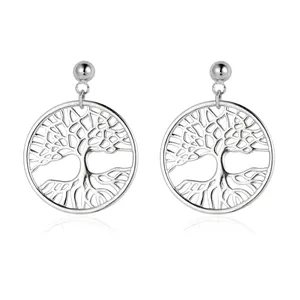 Mode 925 Sterling Silber Kreis Tropfen Ohrringe Schmuck Baum des Lebens Ohrringe