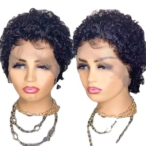 Perruque Lace Front en cheveux humains, bouclés et courts, <span class=keywords><strong>coupe</strong></span> Pixie 13*4, perruque de cheveux noirs alignés pour femmes - Product Image 5