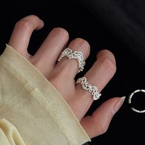 S925 Pure Silver Hollow Lace <b>Flower</b> Ring High-End Retro INS Style Layered Geometric Platinum Jewelry with <b>Sweet</b> Niche Design - Product Image 4