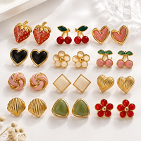 Boucles d'oreilles personnalisées en acier inoxydable plaqué or, émail, OEM ODM, styles variés (fruits, cœurs, fleurs), vente en gros