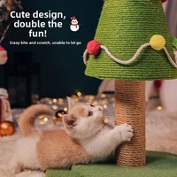 Tempat Tidur Kucing Natal Model Kartun, Tiang Garuk Sisal, Dua/Tiga Tingkat, Tahan Aus, Anti Gores, Mainan Kucing yang Menyenangkan