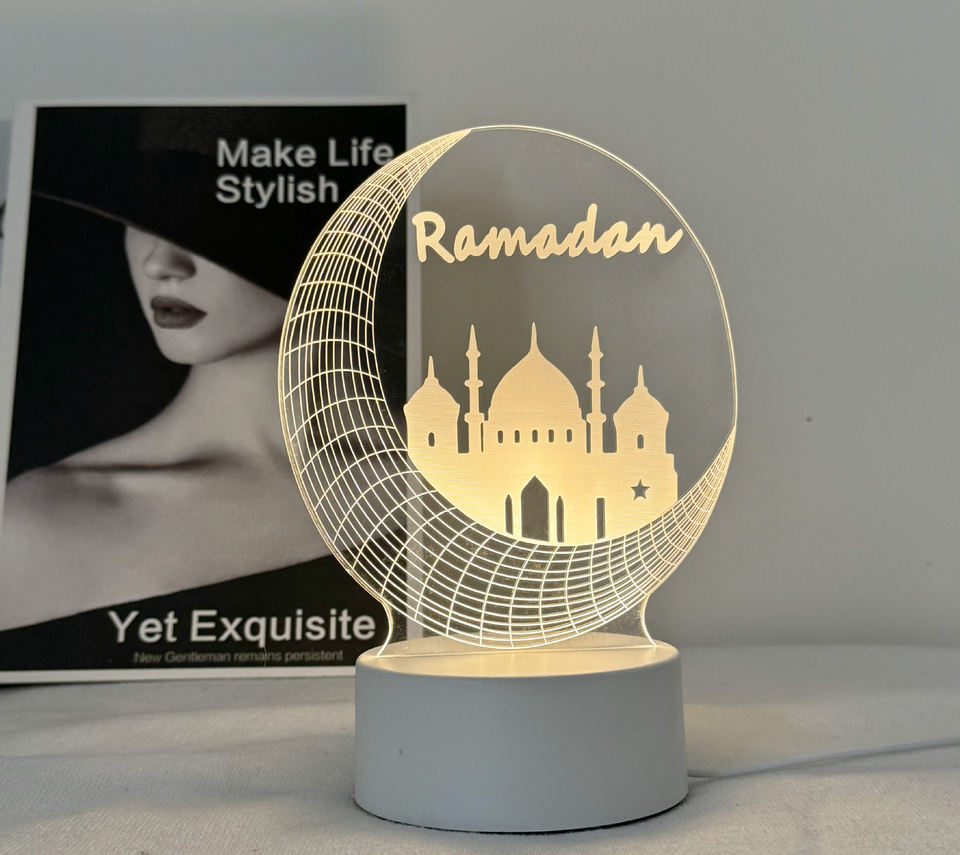 Lámpara de luz LED nocturna 3D moderna, 7 colores, Material acrílico blanco cálido, interruptor de soporte de madera, Control, pantalla de dormitorio, batería AAA enchufable