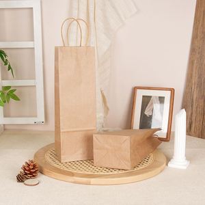 En stock, vente en gros, sac en papier pour vin, sac de transport portable, toutes tailles, sac en papier kraft brun pour vin, pour les petites entreprises - Product Image 2