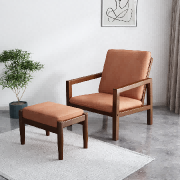 Midcentury Modern Living Room <b>Chair</b> With Ottoman Wood Frame Rust Color Upholstery Solid Back Leisure Seat For Home Furniture - Product Image 4