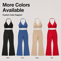 Conjunto de Yoga Personalizado para Mujer, Sujetador Deportivo con Cuello Halter y Pantalones de Yoga con Corte Acampanado, Ropa Deportiva para Gimnasio, Conjunto de Yoga de Dos Piezas