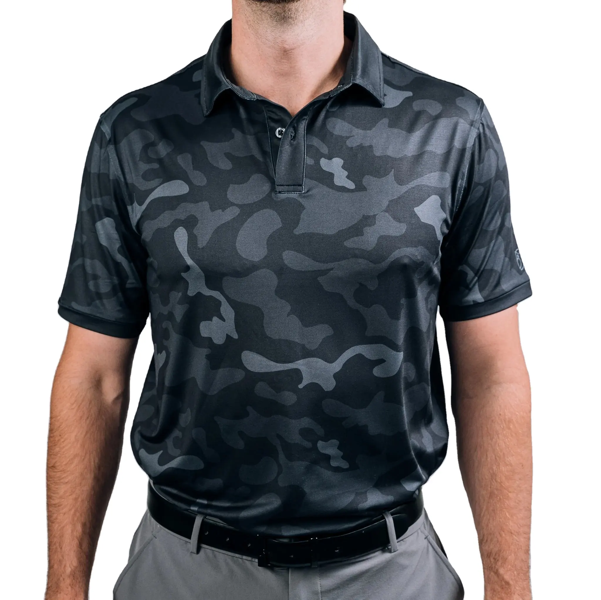 Custom logo 93 polyester 7 elastane fabric print oversized graphic camo golf shirts quick dry slim fit polo shirts for men