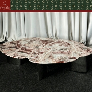 <span class=keywords><strong>โต๊ะ</strong></span>กาแฟ<span class=keywords><strong>หิน</strong></span>อ่อนลายแดงรูปทรงกลีบดอกไม้ GOLDKING สไตล์ร่วมสมัยสำหรับห้องนั่งเล่น ขัดเงาด้วยมือ รับผลิตแบบ OEM ODM โดยตรง - Product Image 2