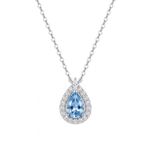 Collier pendentif en argent sterling S925 avec cristal bleu clair en forme de goutte d'eau, bijoux délicats et élégants pour femmes, pour tous les jours, les fêtes et les rendez-vous - Product Image 1