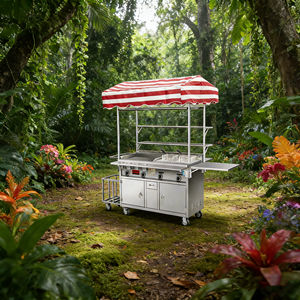 Chariot de service alimentaire à 4 roues pour usage extérieur, en acier inoxydable, résistant à la rouille, avec chauffage et grill intégrés, garantie 1 an - Product Image 5