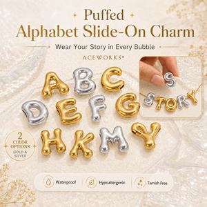 Charm Deslizable con Letras en Relieve |   Colgante de Letra Burbuja de Acero Inoxidable PVD |   Cuentas de Letras Acolchadas Premium para la Creación de Joyería DIY - Product Image 1