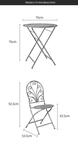 Wholesale Antique Vintage <strong>Grey</strong> Garden <strong>Set</strong> Round Table and Chair Furniture <strong>Bistro</strong> <strong>Set</strong> 3 Piece - Product Image 6