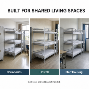 3 Tier Metal <strong>Bunk</strong> <strong>Bed</strong> 200x90cm <strong>Triple</strong> Sleeper Steel Frame <strong>with</strong> Ladder for Dormitory Hostel Staff Housing - Product Image 5