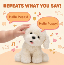 Peluche Interattivo di Cucciolo Bichon con Testa Inclinabile, Brillante e Adorabile, Imbottito in Cotone PP, Canta e Parla - Product Image 4