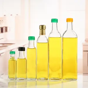 Wholesale 100ml 250ml 500ml 750ml 1000ML clear empty square shape olive oil glass bottle tomato sauce chili bottle