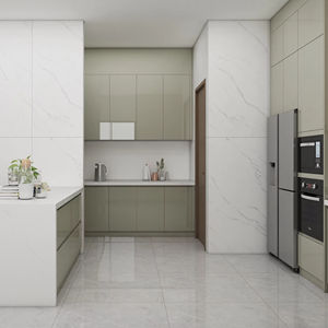 Cuisine moderne en forme de L, finition vert brillant, construction en contreplaqué et panneaux de particules - Product Image 1