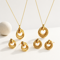 Ensemble de bijoux en acier inoxydable 316L et or 18 carats, motif popcorn granulé, texture anneaux entrelacés, pour femme, personnalisable OEM