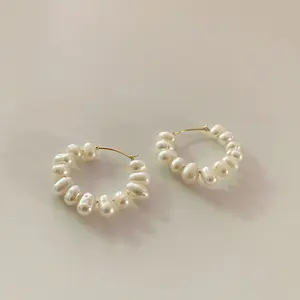 Newest Design Winter Style French Natural Freshwater Pearl Hoop Elegant Ladylike Design Earring