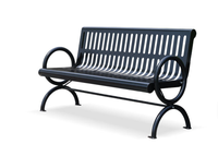Banc de jardin moderne noir avec dossier, banc public en métal pour l'extérieur, la rue, le jardin, le parc