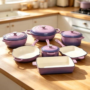Ensemble de 11 ustensiles de cuisson modernes en fonte à induction, compatibles <span class=keywords><strong>four</strong></span>, avec revêtement émaillé, comprenant une <span class=keywords><strong>cocotte</strong></span> et un plat de service - Product Image 2