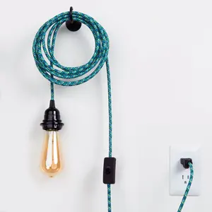 15ft US Plug In Pendant Light Cord Kit American Fabric Cable Set 110V Lamp Wire Hanging Lighting Fixture