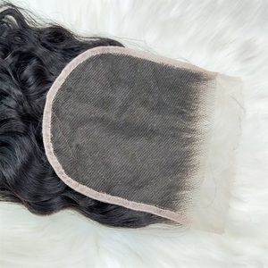 5x5 HD mỏng da trong suốt Swiss lụa cơ sở giữa phần sóng nước hàng đầu ren đóng cửa Curl phong cách nguyên Trinh Nữ tóc con người phía trước - Product Image 3