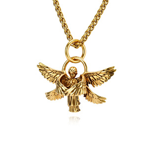 Collana Tempusort da uomo con ciondolo a forma di angelo a sei ali placcato oro 18 carati in acciaio inossidabile, gioiello alla moda per feste - Product Image 1