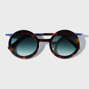 Yeetian New Trendy Unisex montatura in metallo blu Occhiali Da suola circolare Tortoiseshell acetato Occhiali Da Sole