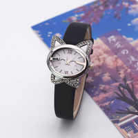 Nouvelle montre-bracelet pour enfants en alliage de quartz avec diamants, motif chat de dessin animé aux yeux bouclés, design mignon, montre pour enfant KW02