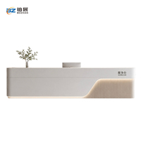 Comptoir d'accueil minimaliste en bois à grille verticale, taille personnalisée, avec éclairage LED intégré, pour bureau d'entreprise