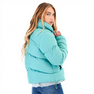Veste matelassée unisexe turquoise écologique à capuche avec fermeture éclair coupe-vent décontractée pour l'hiver, rembourrage en coton épais - Product Image 4