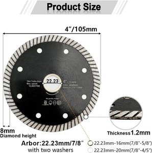 Disque de coupe diamanté turbo ultra-mince de 4 pouces, <span class=keywords><strong>pour</strong></span> carrelage, céramique, porcelaine, granit, utilisation humide ou sèche, compatible avec les meuleuses d'angle - Product Image 2