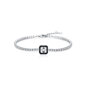 Pulsera de Plata 925 con Diamantes de Corte Esmeralda, Bañada en Rodio, Cadena Geométrica, Joyería Clásica para Uso Diario para Mujer - Product Image 1
