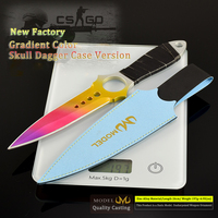 CSGO Counter-Strike: Global Offensive Couteau Crâne Couleur Dégradée 26CM Métal Intégral avec Étui en Cuir Modèle Réplique Artisanale pour Présentation