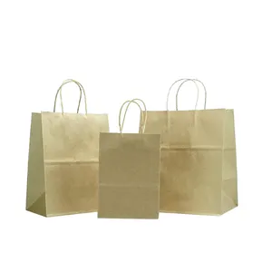 उपहार पैकेजिंग ब्राउन मुड़ सफेद और कस्टम लोगो क्राफ्ट वाइन पेपर बैग हैंडल के साथ हैंडल