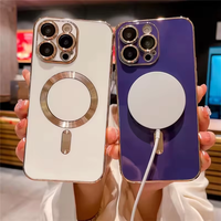 Étui de téléphone en TPU souple antichoc de luxe pour iPhone 11 12 13 14 15 16 Pro Max 14 Plus 14 Plating Magnetic Wireless Charging Cover