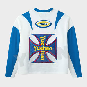 T-shirt personnalisé en patchwork brodé imprimé, ample, à manches longues, en maille, style baseball, football, <span class=keywords><strong>hockey</strong></span> sur glace, pour homme - Product Image 2