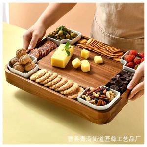 Juego de tablas de queso de madera de acacia con bandejas para aperitivos y frutas, bandeja de servir de madera hecha a mano y duradera - Product Image 5