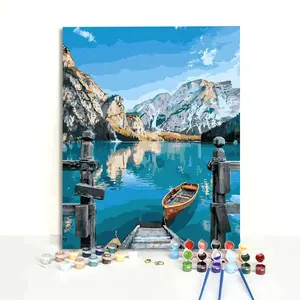 لوحة إيطالية مشهورة مخصصة مقاس 30×40 و40×50 برسومات بريوس والبحيرات والقوارب مرسومة باليد ورسمها بنفسك بواسطة الأرقام