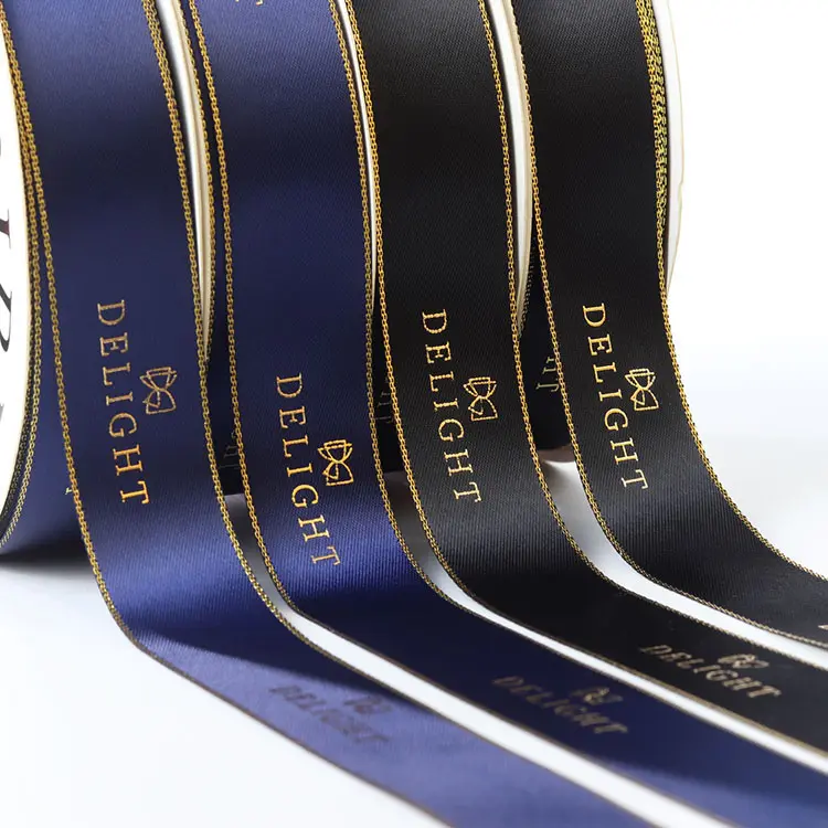 Wholesale double face luxury customized gold edge satin ribbon for gift