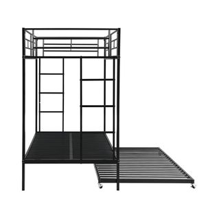 <span class=keywords><strong>Lit</strong></span> superposé moderne 140x200cm & 90x200cm en métal avec 2 tiroirs de rangement noir (sans matelas) pour salon et hôtel - Product Image 5