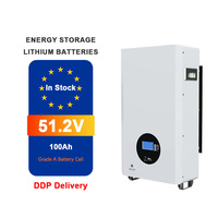 Port komunikasi kaleng baterai Lithium isi ulang, 5KW 10KW sistem tenaga surya gantung dinding dengan 48V 51.2V 100AH 200AH LiFePO4