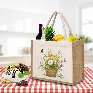 Factory Wholesale <b>Canvas</b> Wilden Handle Tote <b>Bags</b> Eco-Friendly Custom Printed Logo Gunny Burlap Jute Tote For Shopping - Product Image 1