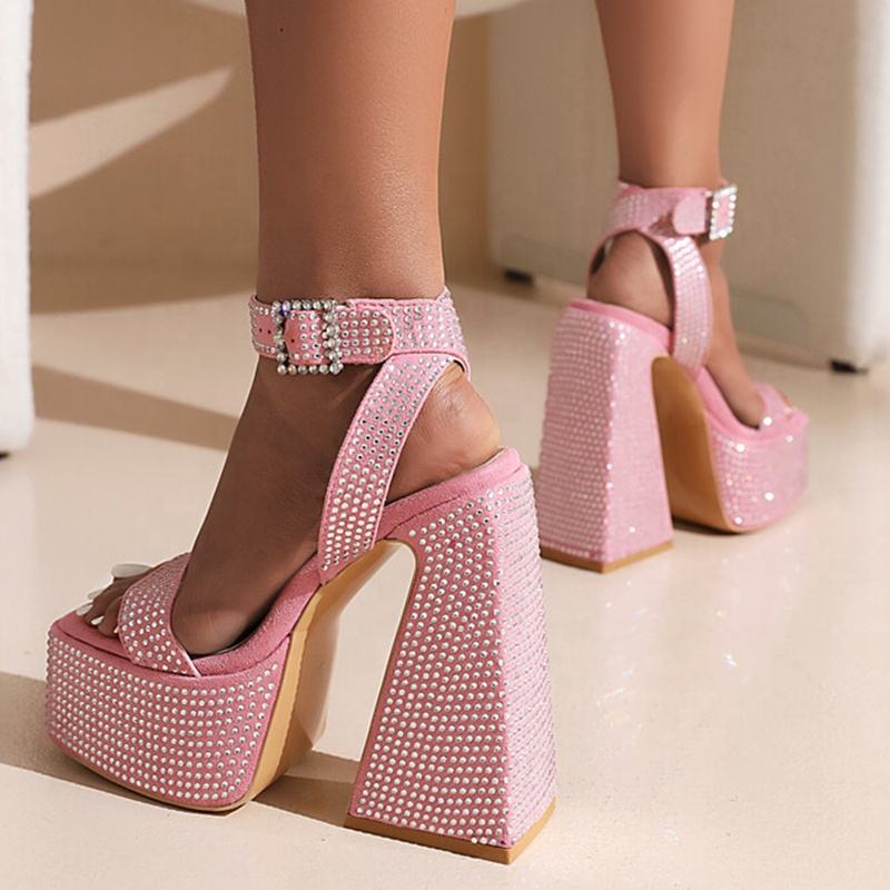 Talons Hauts Sandale Avec Diamant Sandales à Talon épais Avec