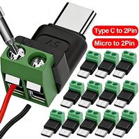 Conector de Carga USB-C Tipo C/Micro Hembra de 2 Pines, Bloque de Terminales con Tornillos, Sin Soldadura, Adaptador OTG de 5V (Convertidores USB)