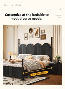 Mid Century Modern Bedroom Storage <strong>Bed</strong> with Rattan Details | Vintage Rattan Four Poster Storage <strong>Bed</strong> Dark Solid Wood Platform <strong>Bed</strong> - Product Image 3