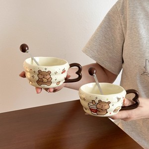 Taza de cerámica con diseño de capibara, con cuchara, diseño de dibujos animados, para niños y adultos, taza de café para el desayuno, idea de regalo. - Product Image 3