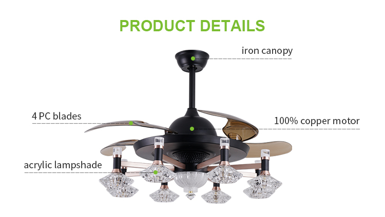 Breezelux modern Three Color Changing 42 Inch Led Light Chandelier Ceiling Fan Light For Restaurant